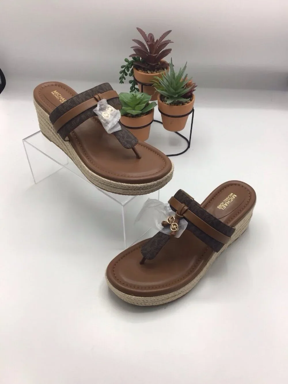 Michael Kors Women's Zoe  Platform Wedge Sandals Size 8 Brown
